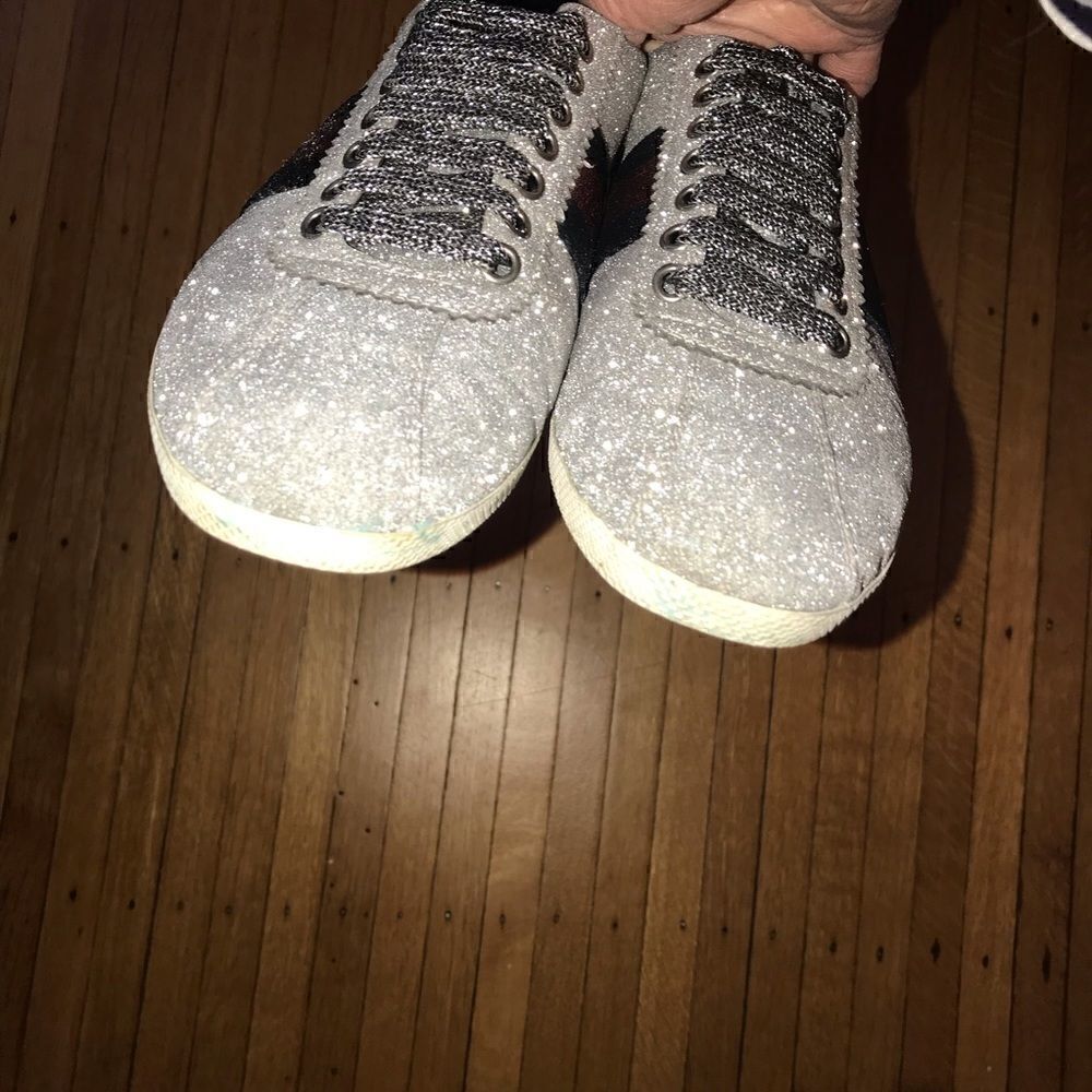Gucci web silver sneakers size 7.5 - Picture 6 of 13
